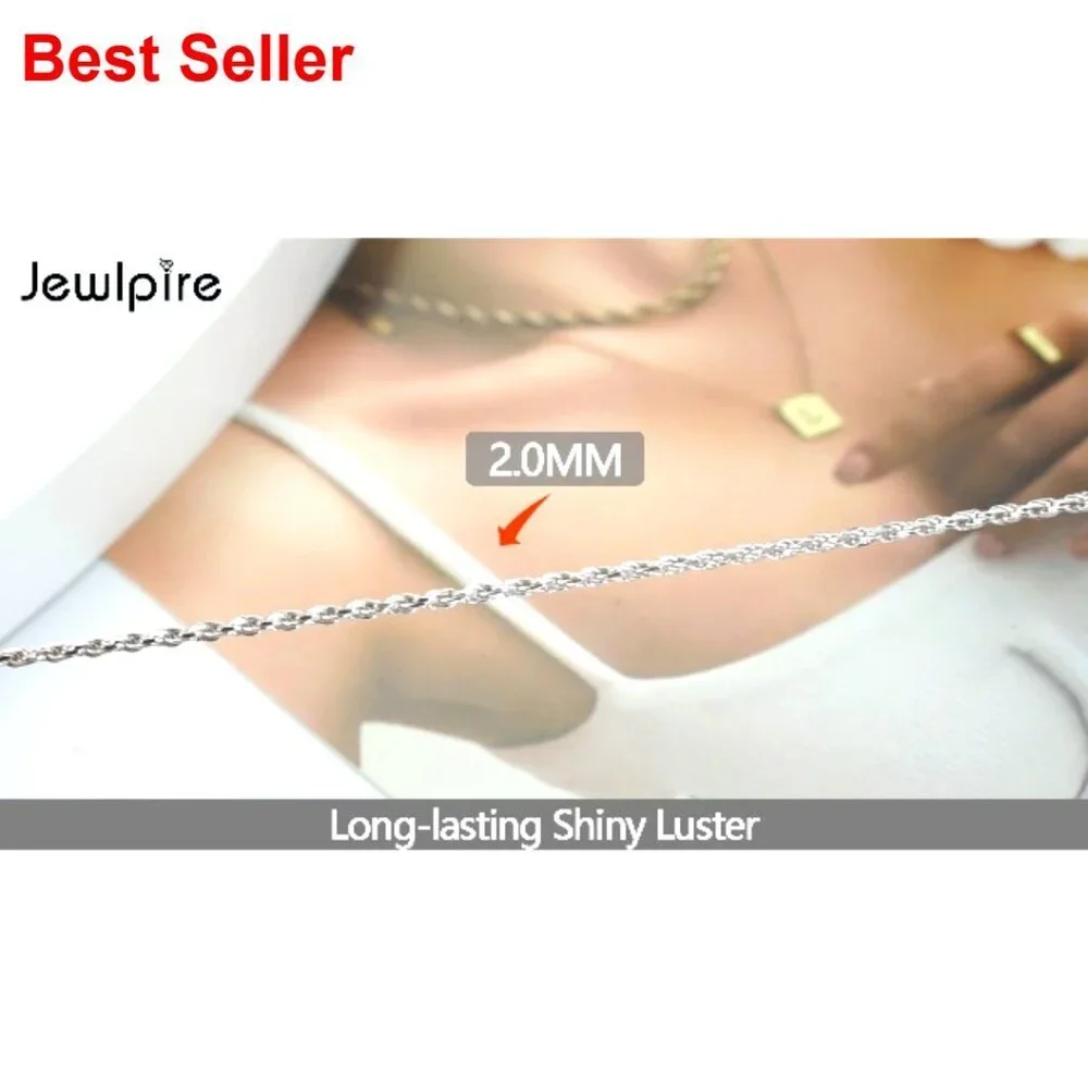 2mm Rope Chain 18k Gold Plated 925 Sterling Silver Necklace